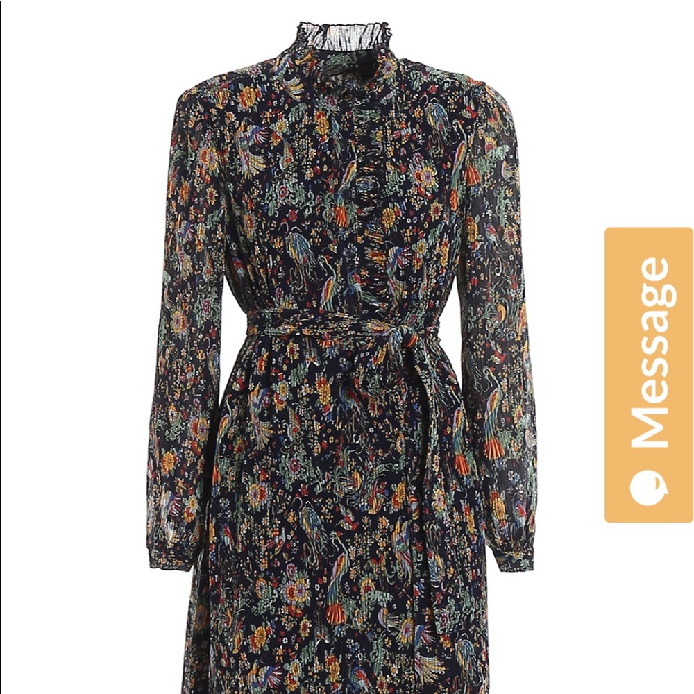 TORY BURCH DENEUVE FLORAL-PRINT PLISSÉ DRESS size 12